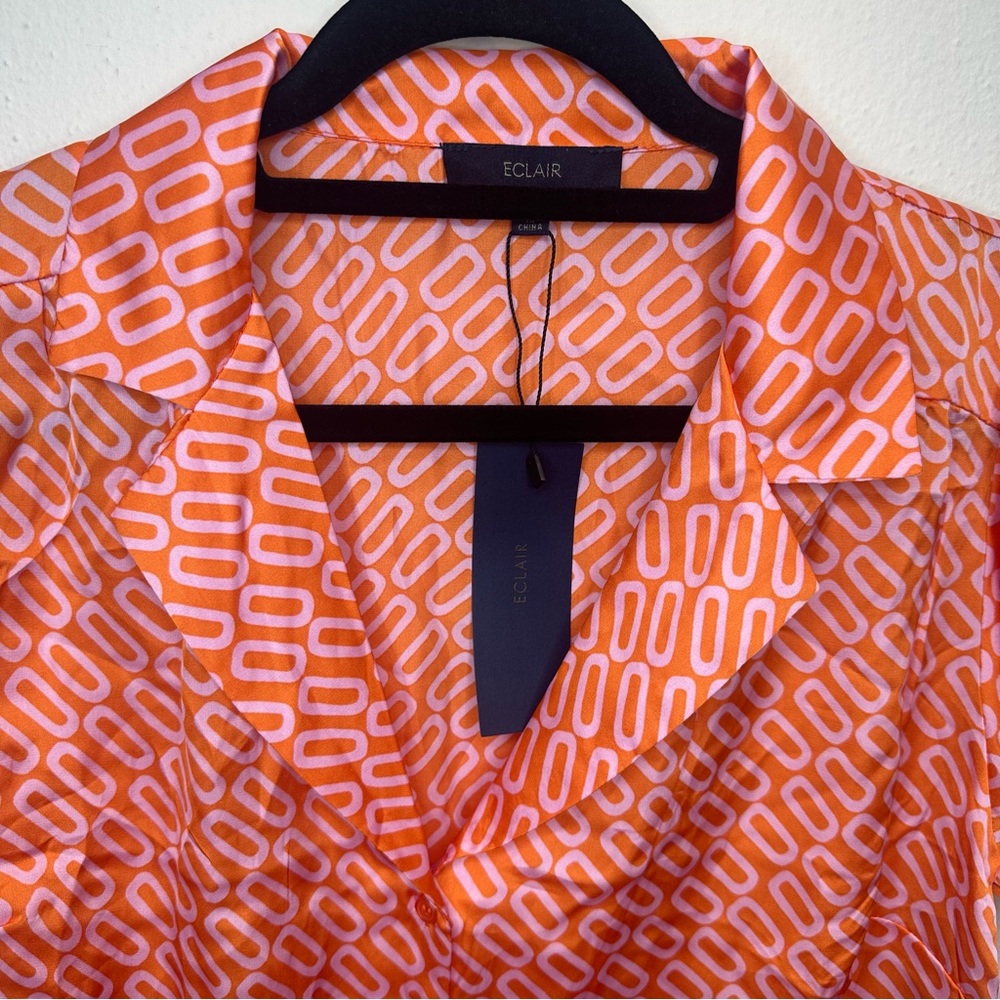 NWT Eclair Button Up Tie Short Sleeve Blouse Size Medium - Picture 2 of 12